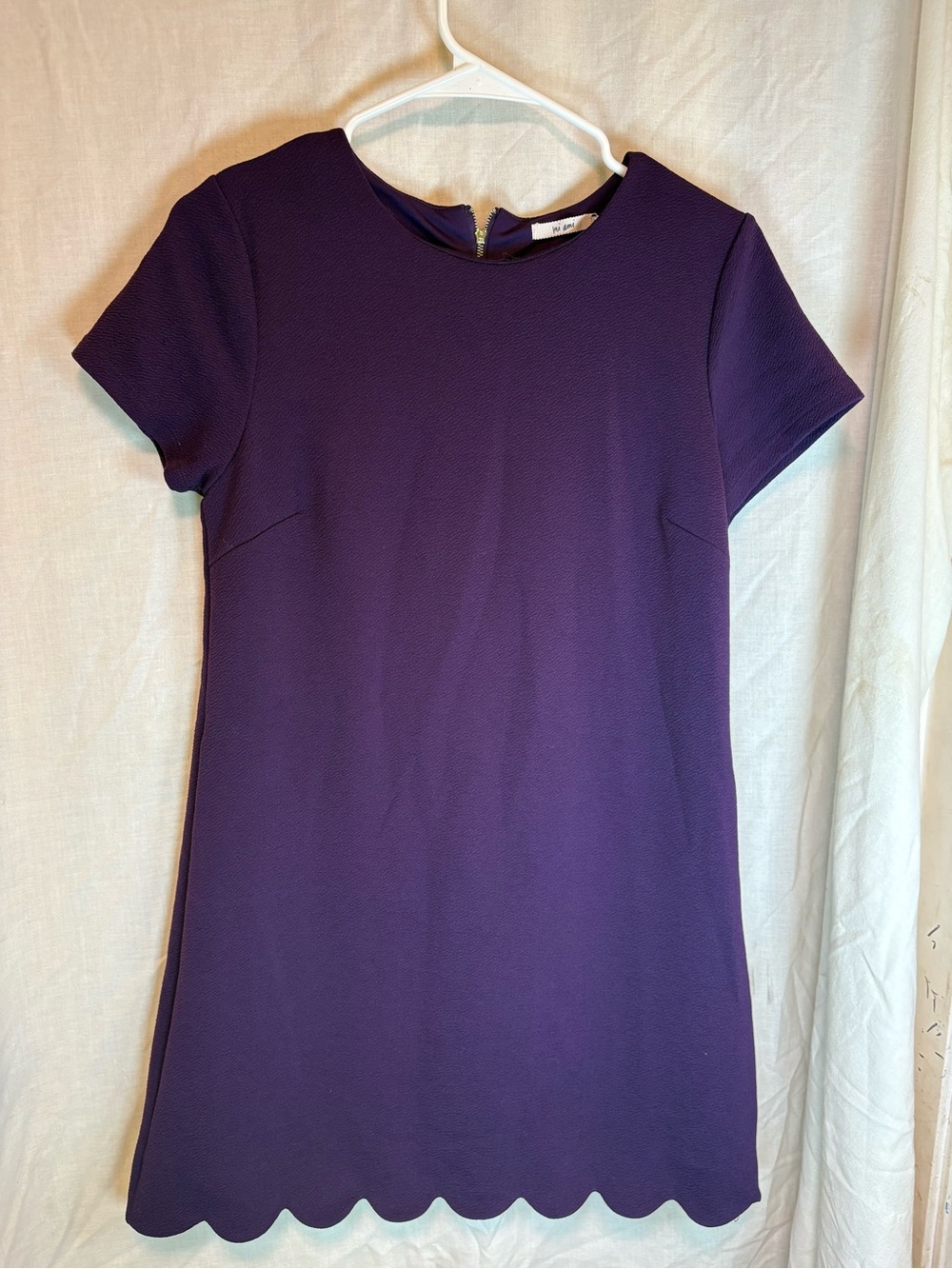 Mi ami Deep Purple Scalloped Hem Mini Dress  Zipper Back Women’s M short sleeve